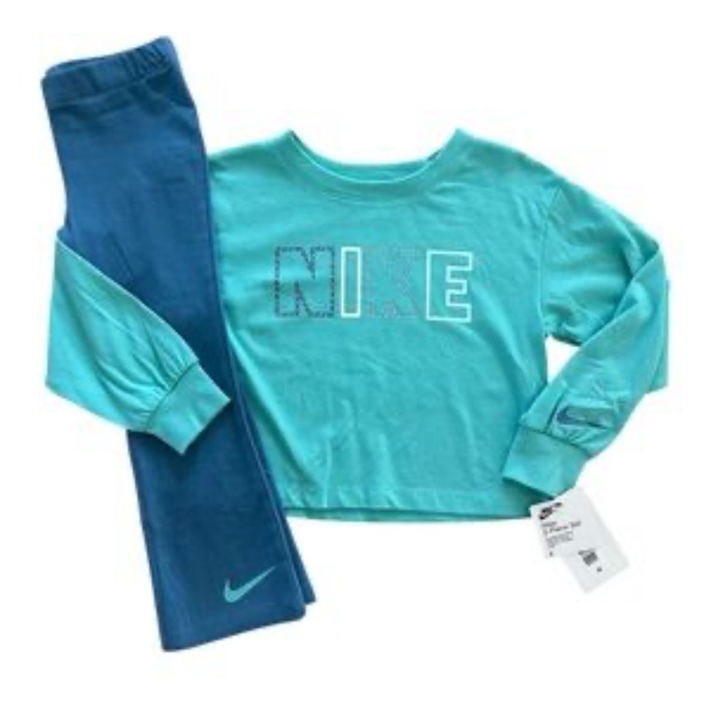 Nike Toddler 2-Piece Leggings Set Long Sleeve Shirt 5 Teal NWT